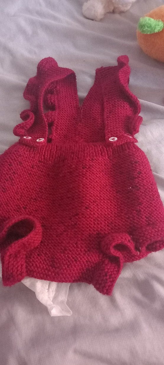 Kırmızı Örgü Bebek Kız Tulum - Görsel 3