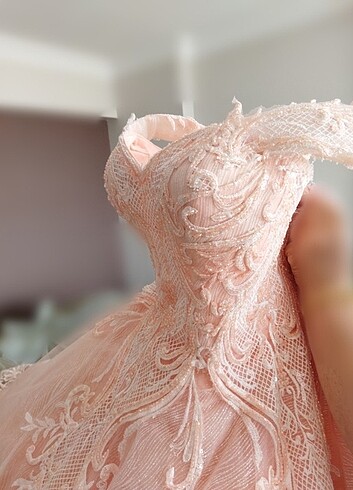 Somon rengi kabarık abiye  - Görsel 3