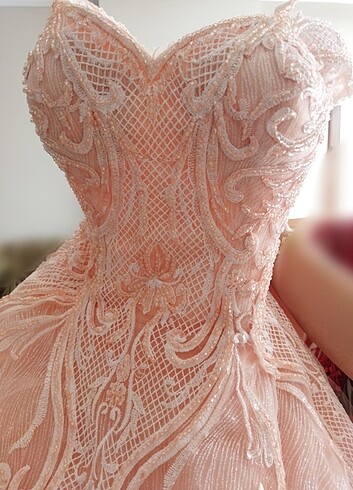 Somon rengi kabarık abiye  - Görsel 4