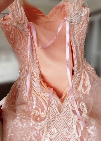 Somon rengi kabarık abiye  - Görsel 6