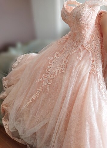 Somon rengi kabarık abiye  - Görsel 7