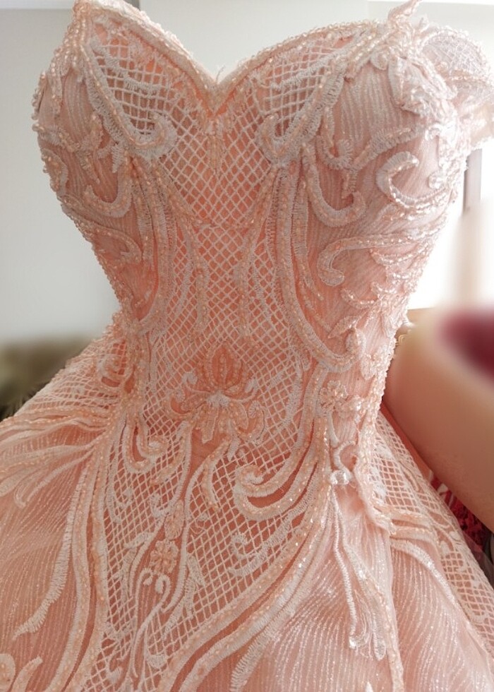 Somon rengi kabarık abiye  - Görsel 4