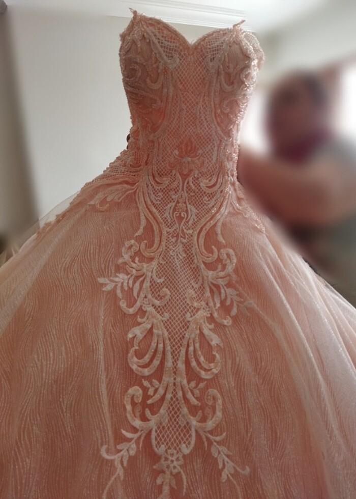 Somon rengi kabarık abiye  - Görsel 5