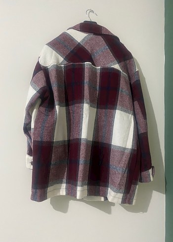 Düğmeli Bordo Gri Ekose Oversize Kadın Gömlek - Görsel 2