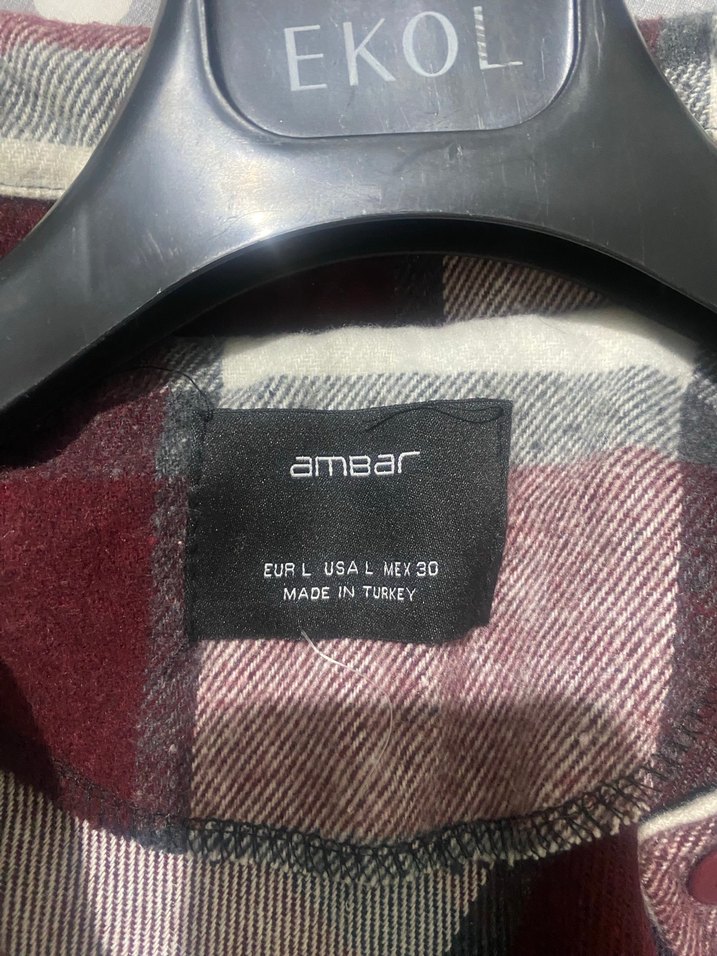 Düğmeli Bordo Gri Ekose Oversize Kadın Gömlek - Görsel 3