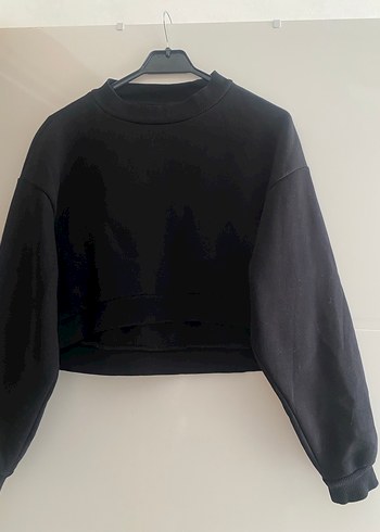 Siyah Kısa Kesim Kadın Sweatshirt - Görsel 3