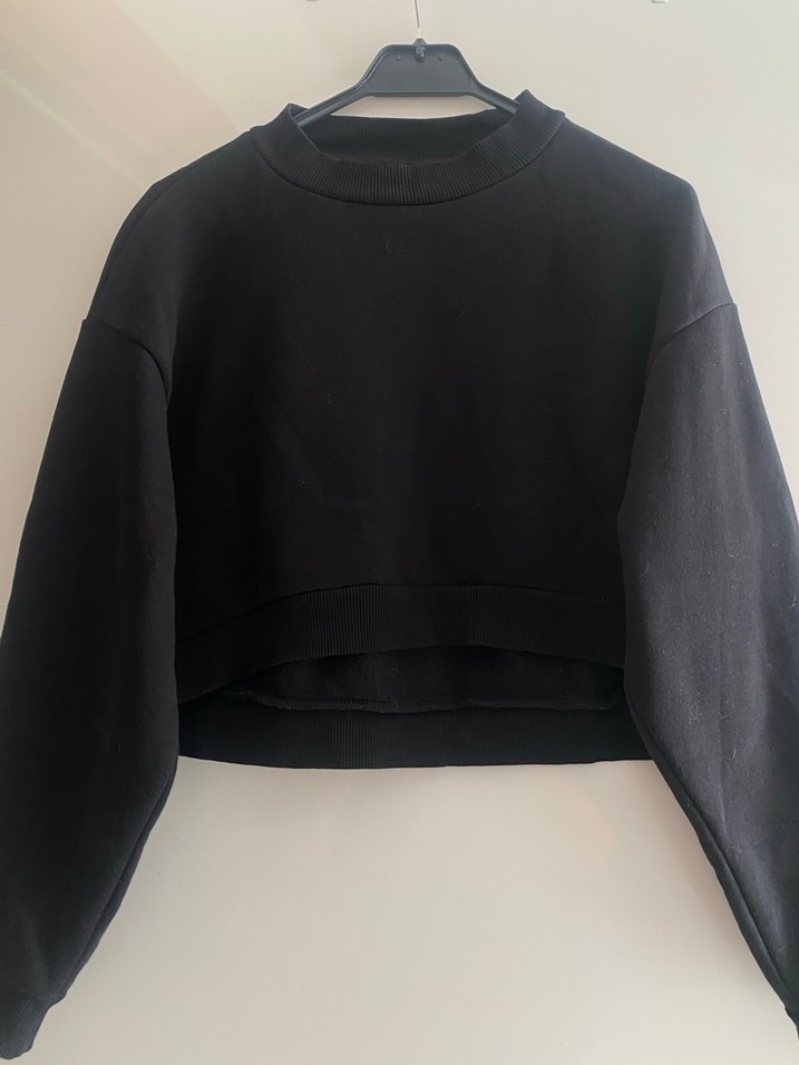 Siyah Kısa Kesim Kadın Sweatshirt - Görsel 4