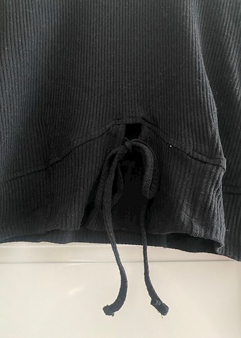 Siyah Fitilli Crop Kazak - Görsel 3