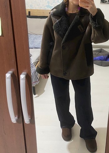 Zara Kahverengi Kürklü Deri kaban - Görsel 5