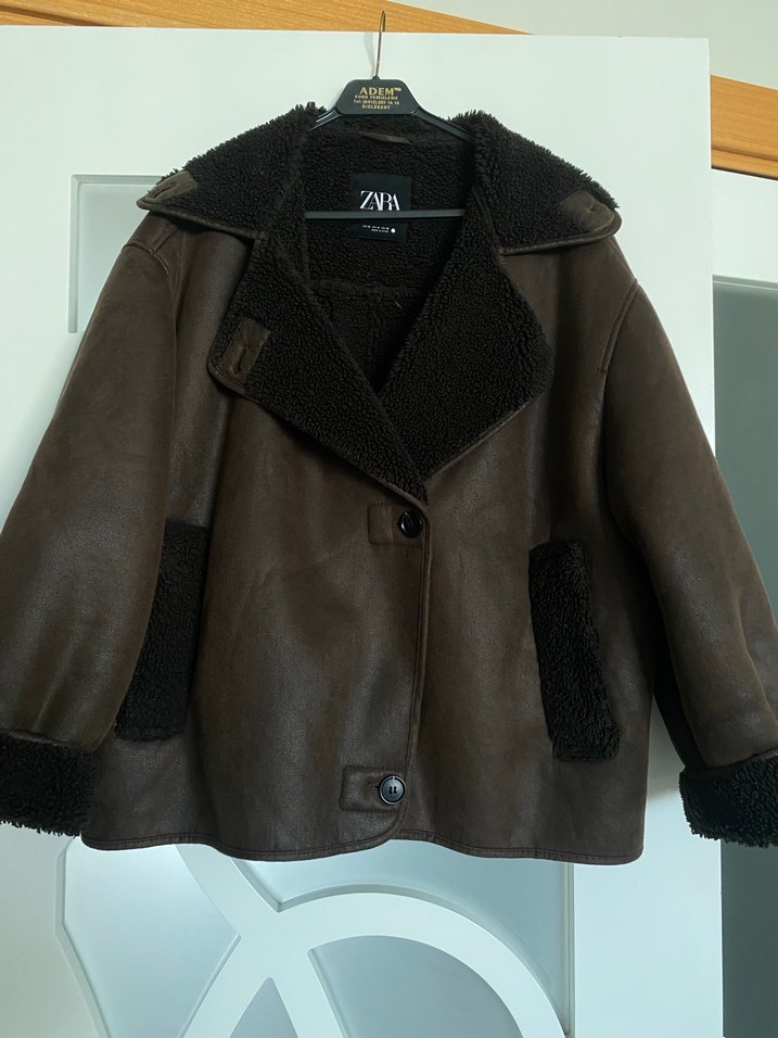 Zara Kahverengi Kürklü Deri kaban - Görsel 2