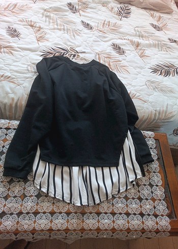 Siyah Çizgili Yanları Bağlamalı Sweatshirt - Görsel 5