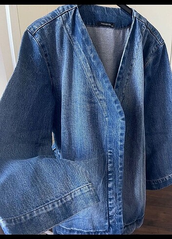 Kuşaklı denim ceket - Görsel 6