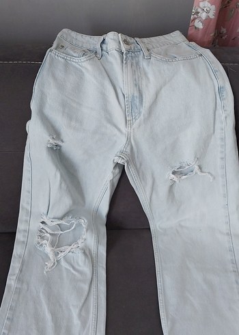 Bol Kesim Pastel Mavi Kadın Denim Pantolon