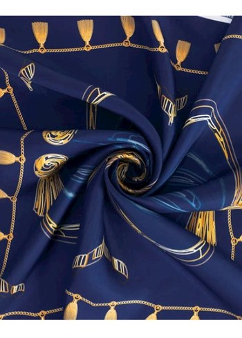 zerafetim Lacivert Püsküllü twil İpek Kadın eşarp - Görsel 3