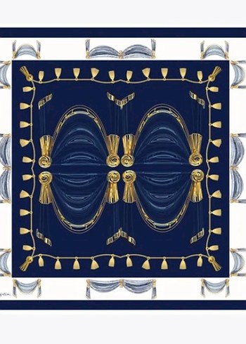 zerafetim Lacivert Püsküllü twil İpek Kadın eşarp - Görsel 2