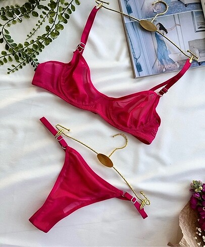 Diğer Pembe Fuşya Tül İç Çamaşır Takımı Bralet Takımı