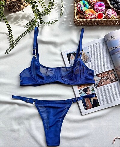 Mavi Lacivert Tül İç Çamaşır Takımı / Bralet Takımı