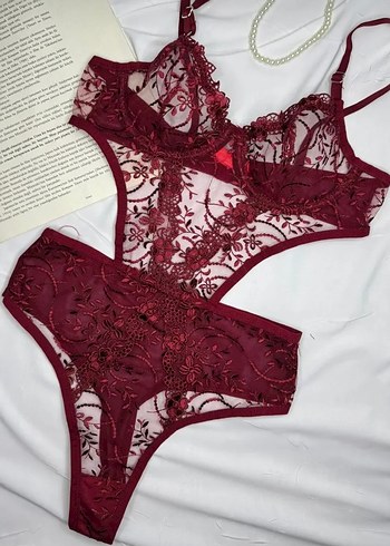 Diğer Bordo Dantelli İç Çamaşır Takımı Bodysuit