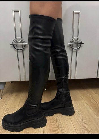 Siyah Deri Dizüstü Kadın Çizme - Görsel 2