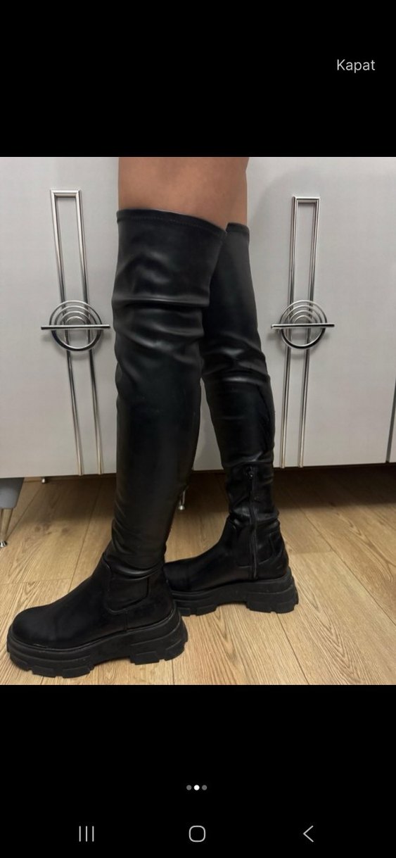 Siyah Deri Dizüstü Kadın Çizme - Görsel 2
