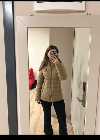 Bej Kapüşonlu Kadın Kışlık Mont - Görsel 5