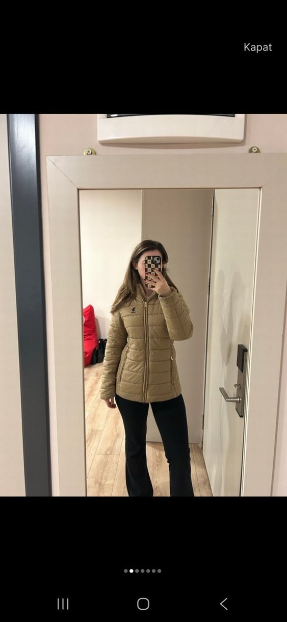 Bej Kapüşonlu Kadın Kışlık Mont - Görsel 5