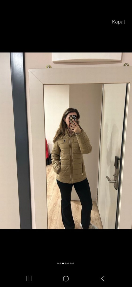 Bej Kapüşonlu Kadın Kışlık Mont - Görsel 3