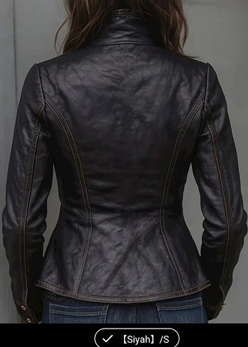 Düğmeli Siyah Deri Gotik Kadın Ceket - Görsel 2