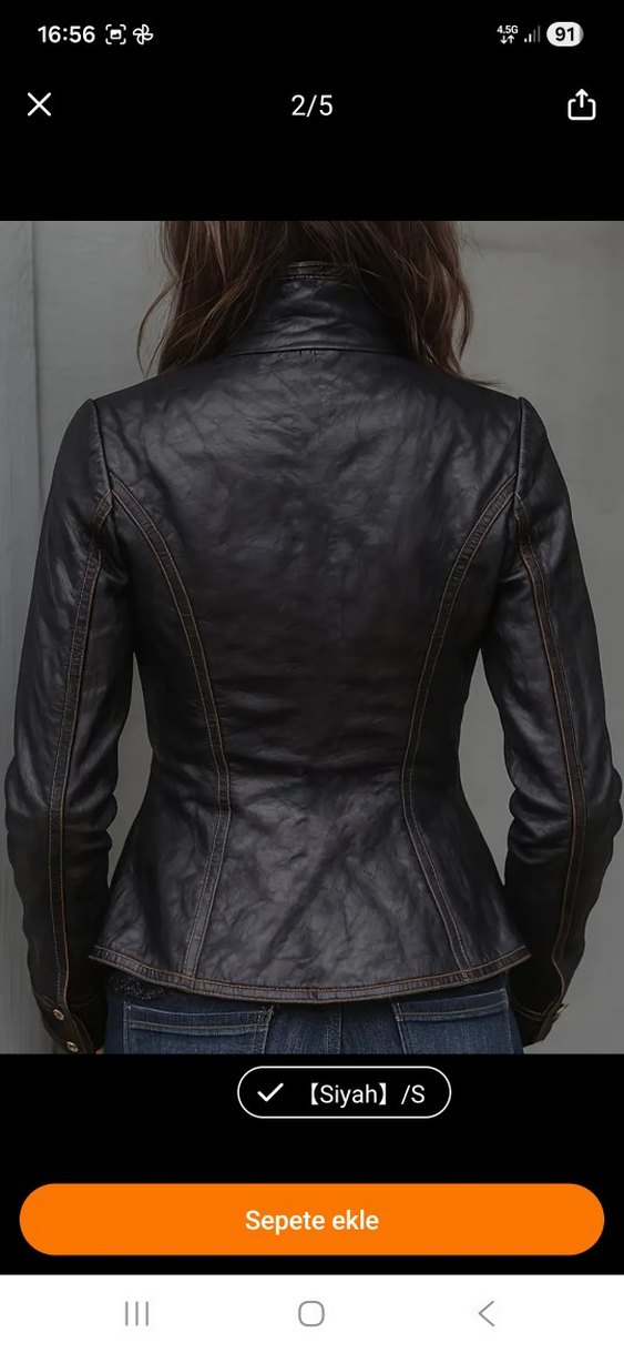 Düğmeli Siyah Deri Gotik Kadın Ceket - Görsel 2