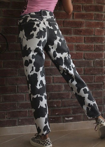 Topshop İnek desenli denim pantolon