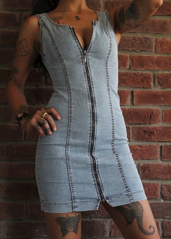Fermuarlı denim elbise