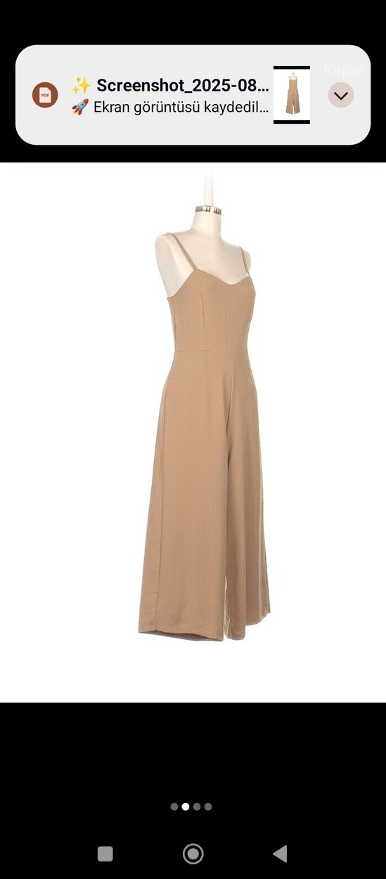 Bej Askılı Midi Kadın Tulum - Görsel 3