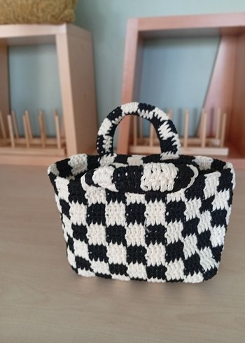 Örgü Siyah Beyaz Kareli Kadın Çanta - Görsel 2