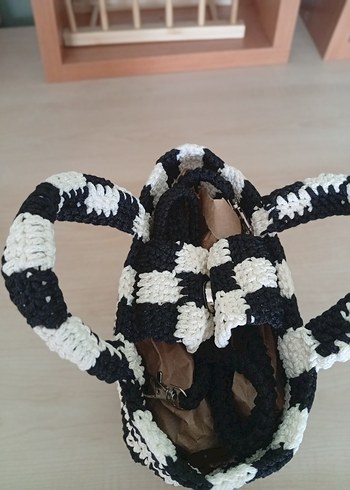 Örgü Siyah Beyaz Kareli Kadın Çanta - Görsel 5