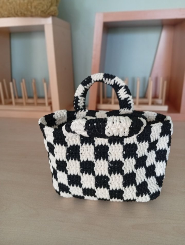 Örgü Siyah Beyaz Kareli Kadın Çanta - Görsel 2