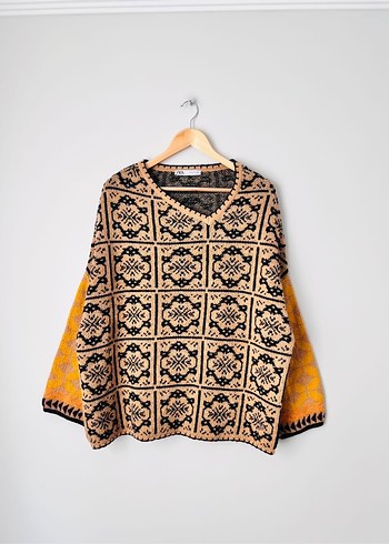 Zara Bohem Desenli Örgü Kadın Kazak - Görsel 2