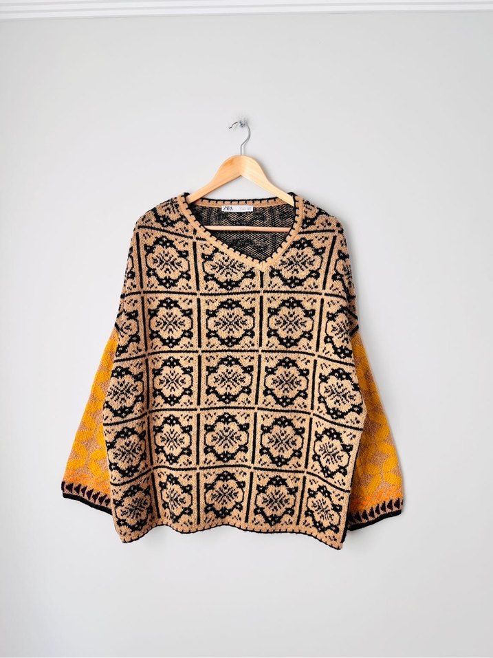 Zara Bohem Desenli Örgü Kadın Kazak - Görsel 2