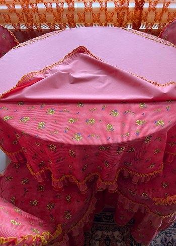 Pembe Bağlamalı Vintage Mutfak Masa Takımı - Görsel 6