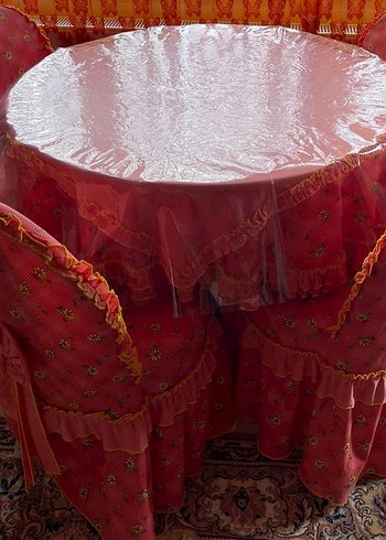 Pembe Bağlamalı Vintage Mutfak Masa Takımı - Görsel 2