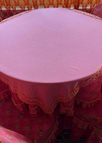 Pembe Bağlamalı Vintage Mutfak Masa Takımı - Görsel 4