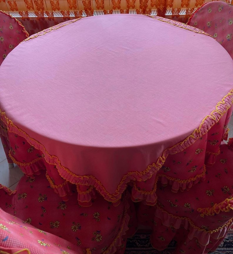 Pembe Bağlamalı Vintage Mutfak Masa Takımı - Görsel 4