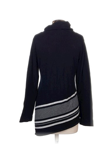 Uzun Kollu Yüksek Yakalı Gri Çizgili Kadın Kazak - Görsel 2