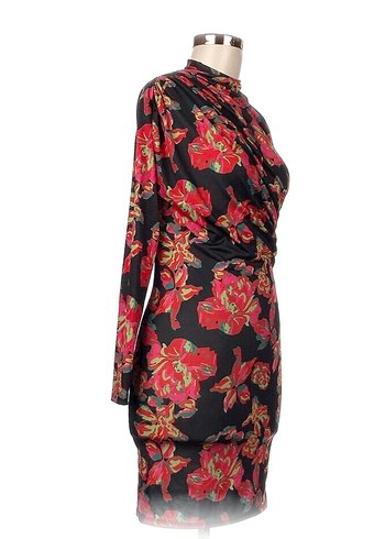 Çiçek Desenli Drapeli Uzun Kollu Mini Elbise - Görsel 2