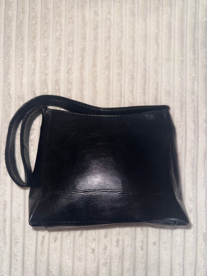 Vintage Suni Deri Siyah Çanta - Görsel 3