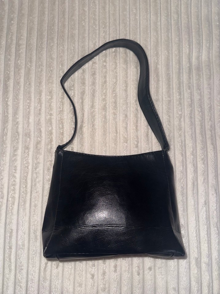 Vintage Suni Deri Siyah Çanta - Görsel 2
