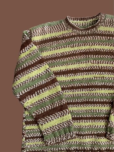 Vintage Yeşil Çizgili Kazak - Görsel 2