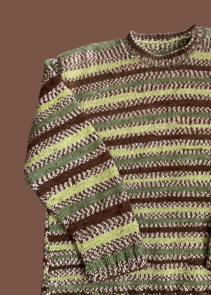 Vintage Yeşil Çizgili Kazak - Görsel 2