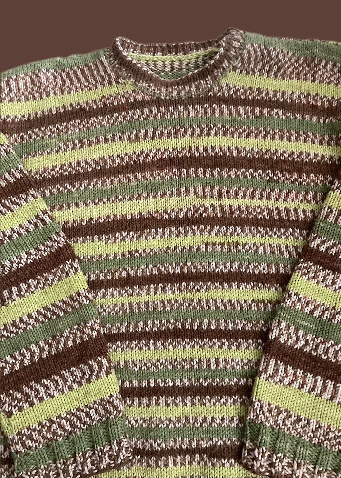 Vintage Yeşil Çizgili Kazak - Görsel 3