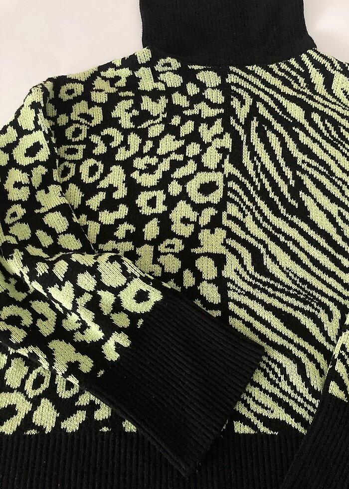 Zara Yeşil&Siyah Desenli Kazak - Görsel 5