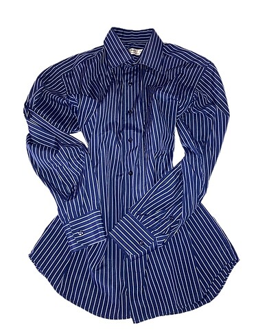 Lacivert Çizgili Oversize Vintage Gömlek - Görsel 5